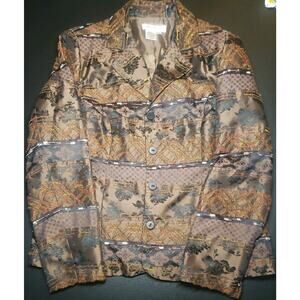 Coldwater Creek Sz PM Brown Satin Embroidered Button Jacket Coat